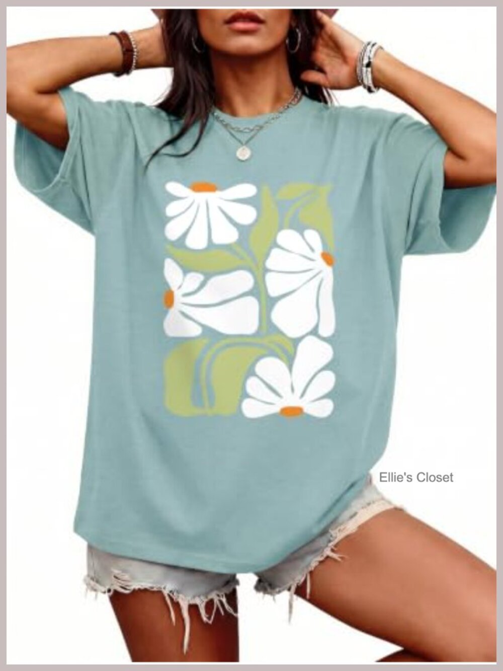 Oversized Graphic Tee for Women Short Sleeve Summer Casual Floral Top